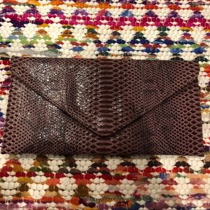 Faux Snake Skin Clutch - Brown